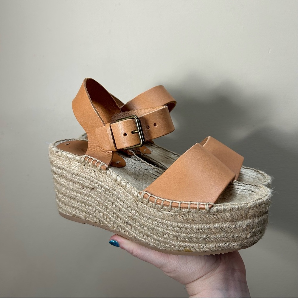 Madewell Cognac Leather Espadrille Wedge Sandals - Picture 3 of 11